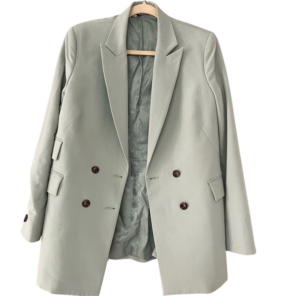 Topshop Double-Breasted Light Sage Green Blazer
